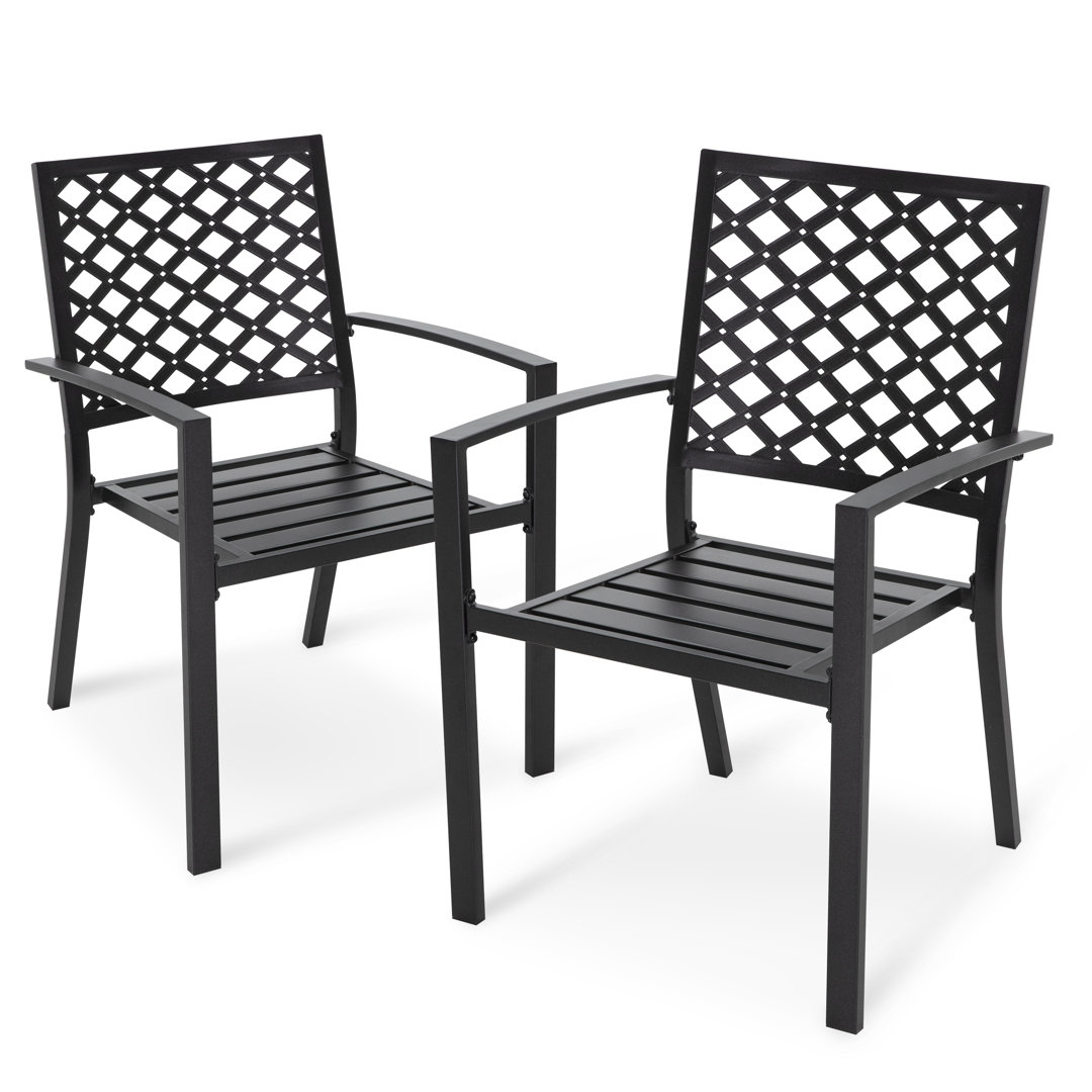 Hughey Patio 2-Piece Dining Chair Set, Powder-coated Iron Frame, Black
